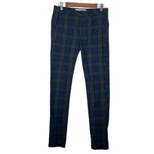 Topman | Men | Dark Plaid Tall Stretch Button Fly Skinny Pants | Size 30x32